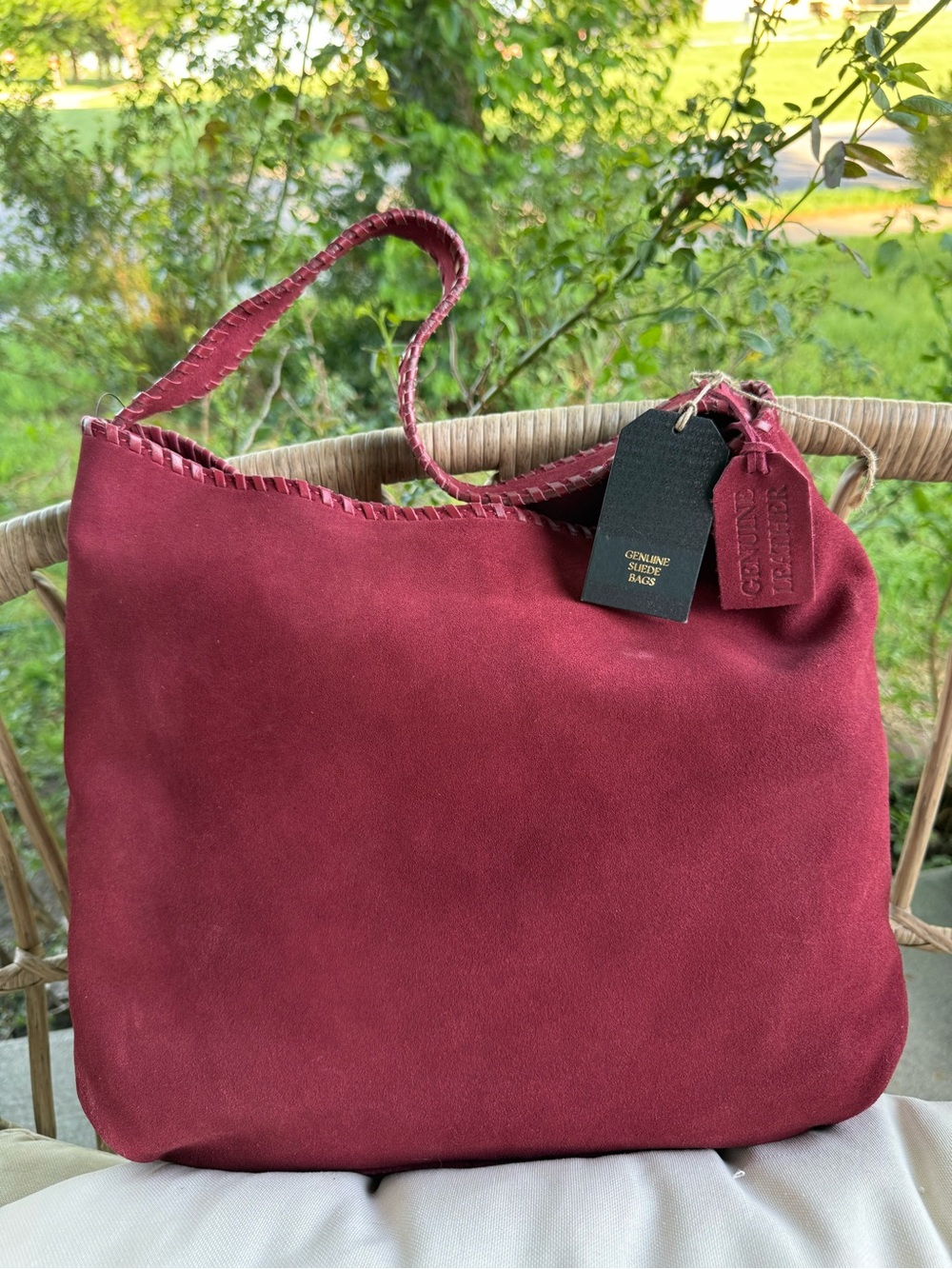NWT Genuine Leather Burgundy Suede Shoulder Bag Hobo Tote - Picture 16 of 16